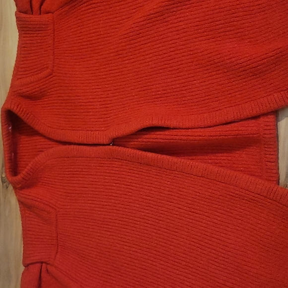 Vintage 80s Red Orange Ribbed Wool Knit Cropped Sweater XS - Picture 4 of 16
